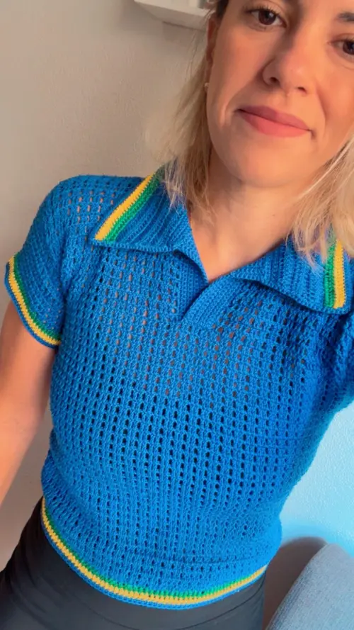 Camiseta Polo Brasil Crochê