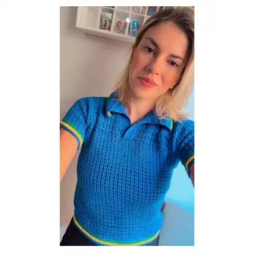 Camiseta Polo Brasil Crochê