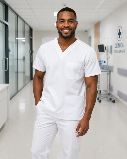 Camisa do Conjunto Privativo em Tecido Brim Cirúrgico