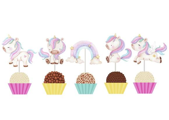 50 Toppers para Docinhos Tema Unicórnio