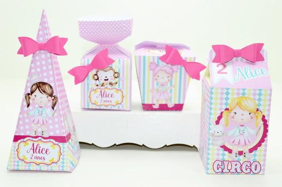Kit 20 Caixas Tema Circo Rosa