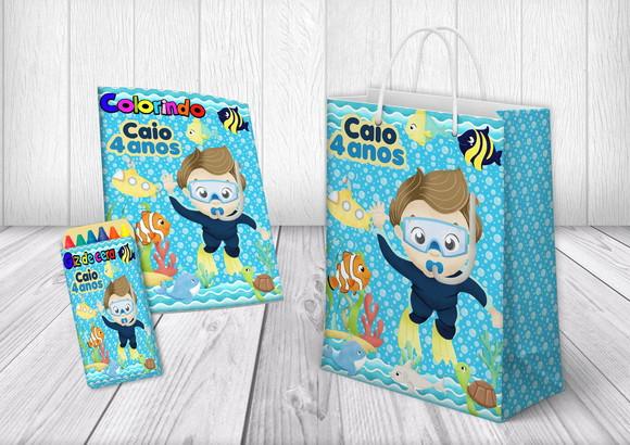 Kit de Colorir Fundo do Mar com Giz e Sacolinha
