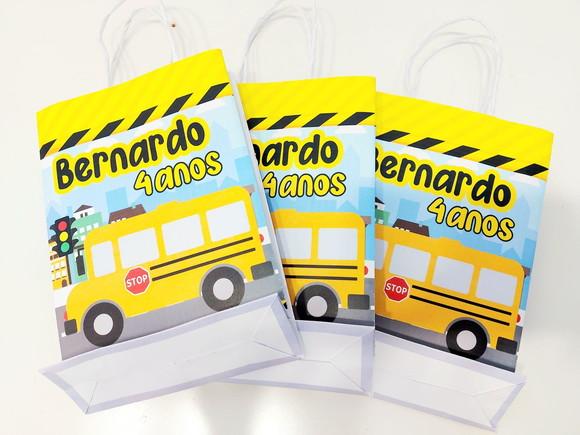 Kit de Colorir Ônibus Amarelo Giz e Sacolinha
