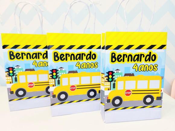 Kit de Colorir Ônibus Amarelo Giz e Sacolinha