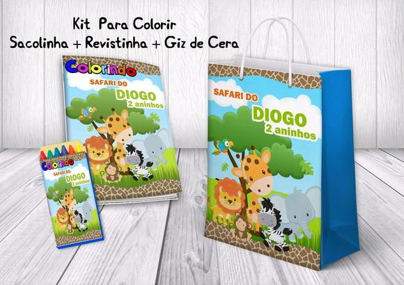 Kit de Colorir Safari com Giz e Sacolinha