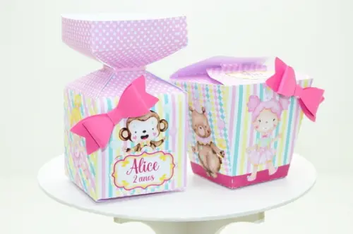 Kit 20 Caixas Tema Circo Rosa
