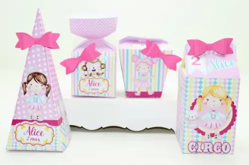 Kit 20 Caixas Tema Circo Rosa