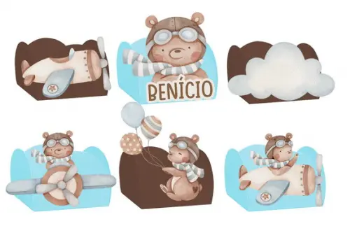 Forminhas Personalizadas Tags Ursinho Aviador Pronto Entrega