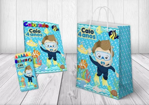 Kit de Colorir Fundo do Mar com Giz e Sacolinha