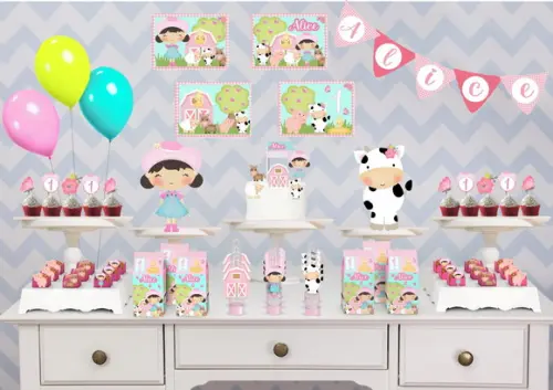 Kit Festa Só Um Bolinho - Tema Fazendinha Menina