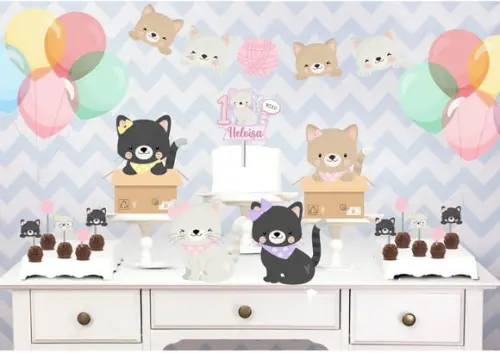 Promoção Kit Festinha Gatinhos Rosa
