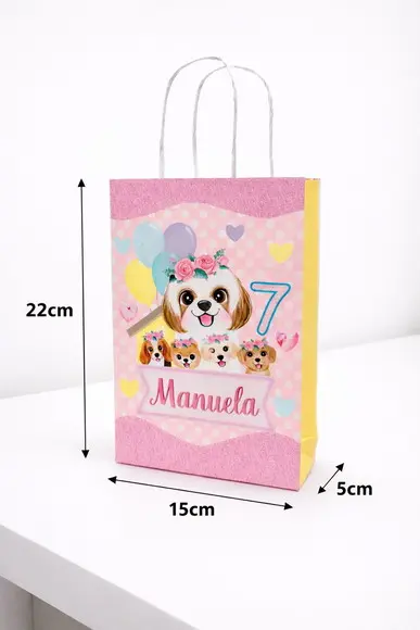 Sacolinha Supresa para Lembrancinhas Tema Cachorrinhos Rosa