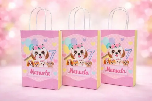 Sacolinha Supresa para Lembrancinhas Tema Cachorrinhos Rosa