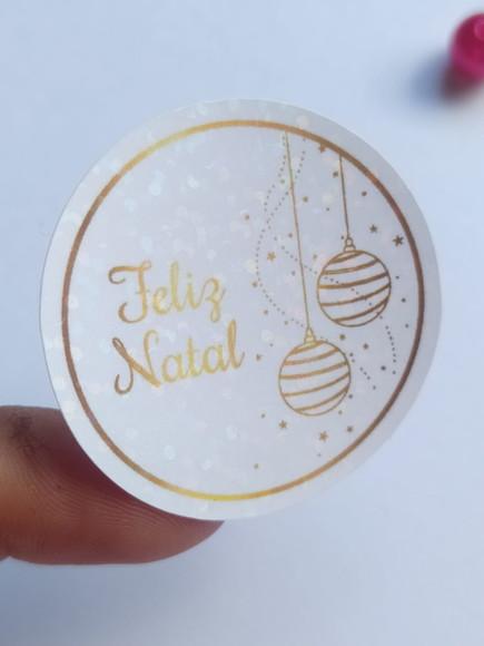 Adesivo Feliz Nata Holográfico - 4cm