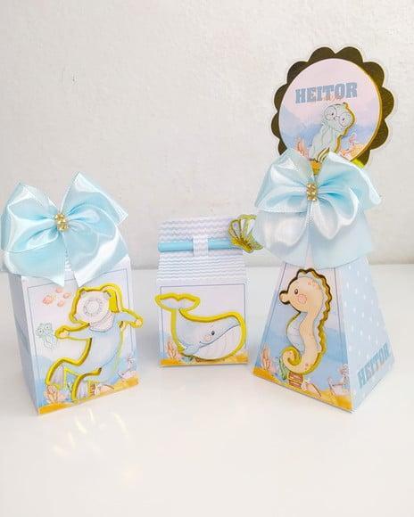 Kit 30 Personalizados - Fundo do Mar Aquarela