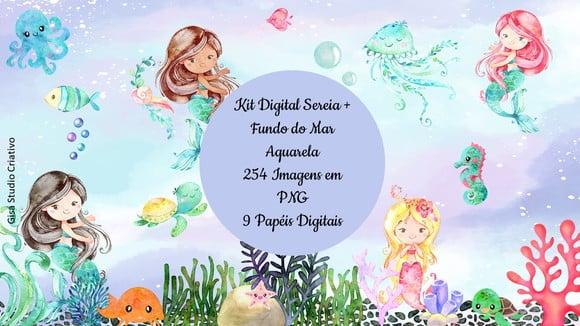 Kit Digital Sereia + Fundo do Mar Aquarela