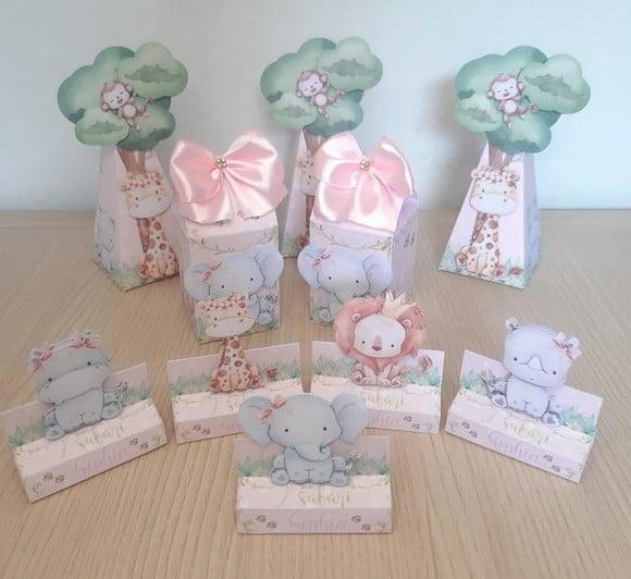 Kit Festa Safari Baby Rosa - 30 Personalizados
