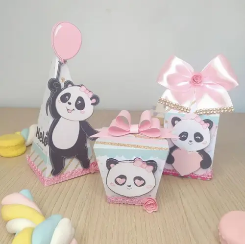Kit 30 Personalizados 3d- Panda Rosa