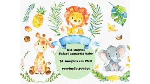 Kit Digital Safari Aquarela Baby