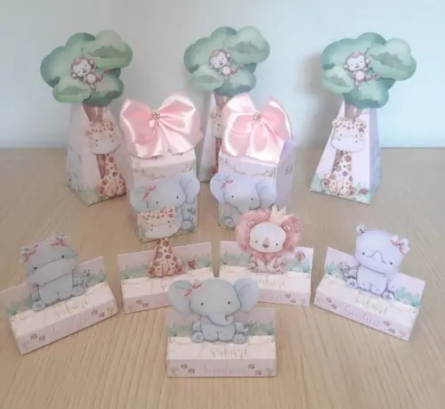 Kit Festa Safari Baby Rosa - 30 Personalizados