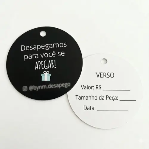 Tag Personalizada Redonda 4cm - Frente Escura Verso Branco