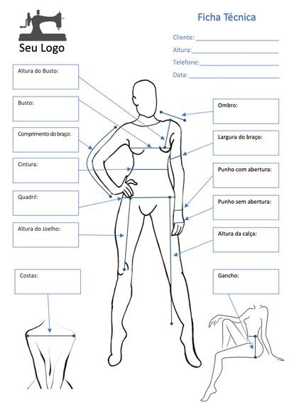 Ficha de Medidas - Costura - Modista - Alfaiate - A5 - 100 Fls