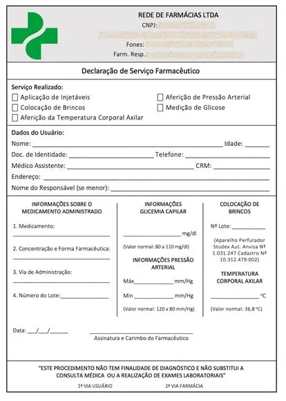Declaração de Serviço Farmacêutico A5 100 Fls