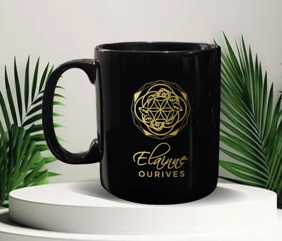 Caneca Personalizada Preta de Porcelana 300ml - Kit 12 Un.