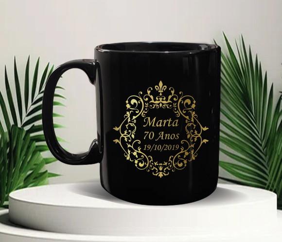 Caneca Personalizada Preta de Porcelana 300ml - Kit 48 Un.