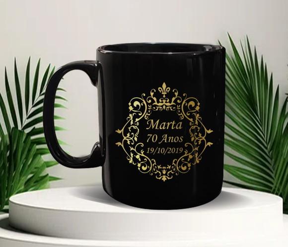 Caneca Personalizada Preta de Porcelana 300ml Kit 100un.