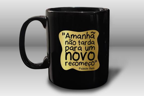 Caneca Personalizada Preta de Porcelana 300ml Kit 48 Un.