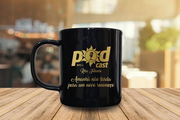 Caneca Preta Personalizada de 300ml de Porcelana