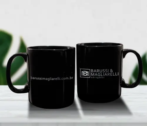 Caneca Personalizada Preta de Porcelana 300ml - Kit 48 Un.