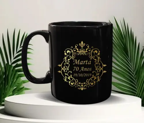 Caneca Personalizada Preta de Porcelana 300ml Kit 100un.