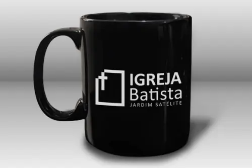 Caneca Personalizada Preta de Porcelana 300ml Kit 48 Un.