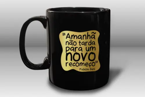 Caneca Personalizada Preta de Porcelana 300ml Kit 48 Un.