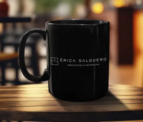 Caneca Porcelana Personalizada Preta 300ml Kit 48 Unidades