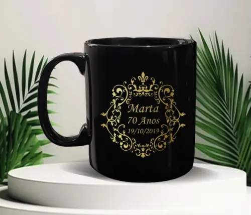 Caneca Preta Personalizada de 300ml - Kit 100 Unidades