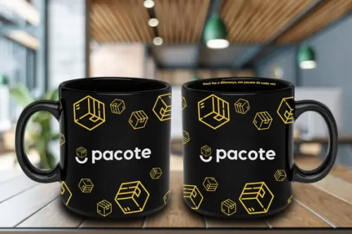 Caneca Preta Personalizada de 300ml - Kit 48 Unidades