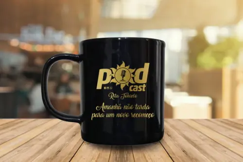 Caneca Preta Personalizada de Porcelana 300ml - 100 Unidades