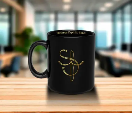 Caneca Preta Personalizada de Porcelana 300ml - 50 Unidades