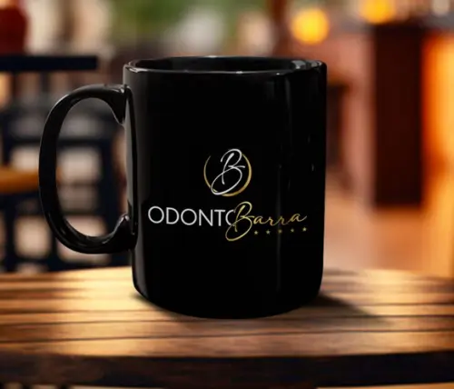 Caneca Preta Personalizada de Porcelana 300ml - 50 Unidades