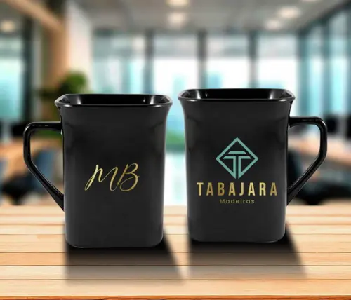 Caneca Quadrada Preta Personalizada 230ml - 48 Unidades