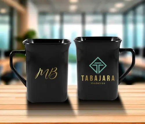 Caneca Quadrada Preta Personalizada 230ml - 48 Unidades
