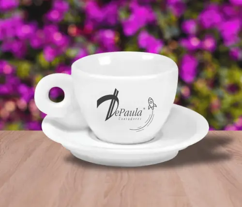 Xícaras Personalizada com Pires Coquinho 70ml - 100 Unidades