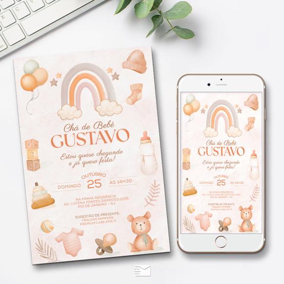 Convite Digital Chá de Bebê Arco-íris Boho