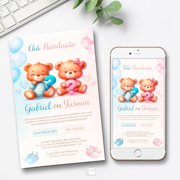 Convite Digital Chá Revelação Ursinhos