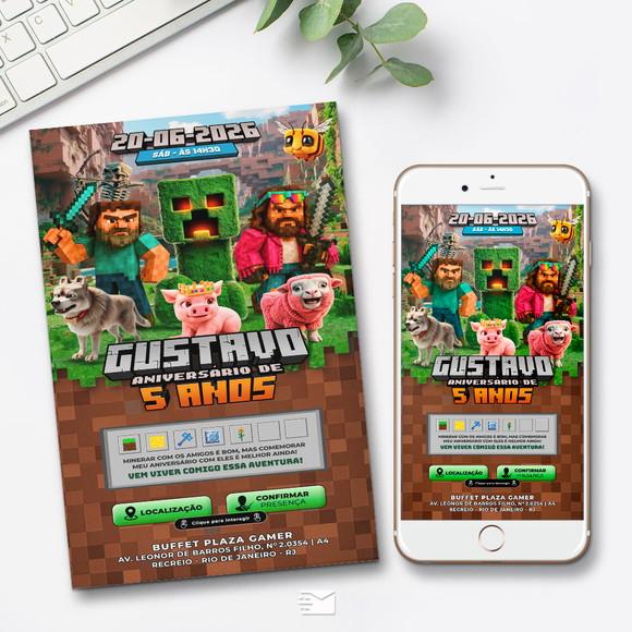 Convite Digital Interativo Minecraft o Filme