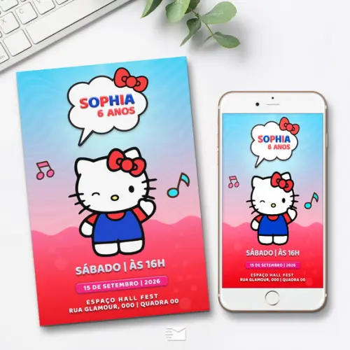 Convite Digital Hello Kitty