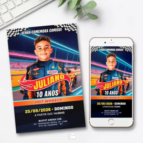Convite Digital Hot Wheels com Foto
